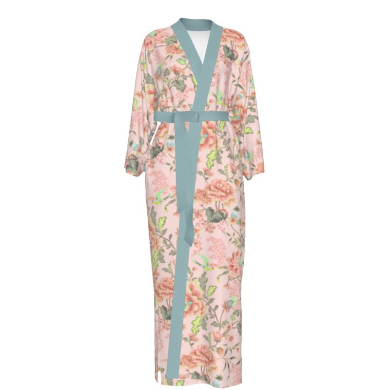 Light Pink Clay Hatsumo Satin Kimono Long Robe