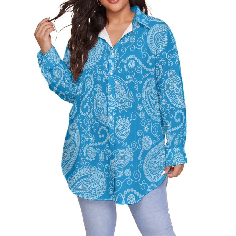 Kahu Blue Shirt With Long Sleeve - Plus Size