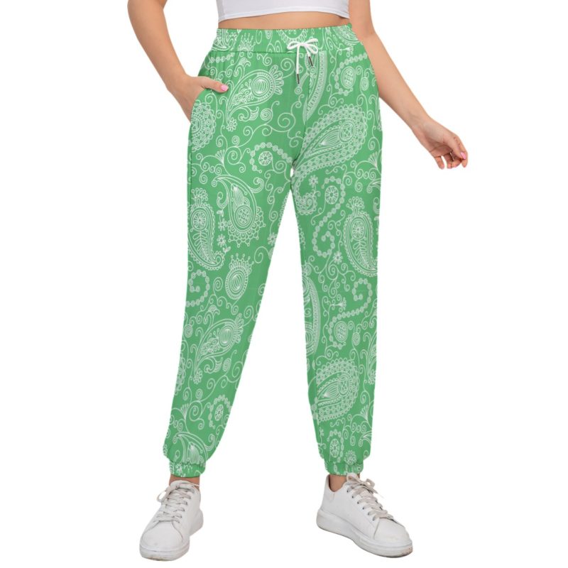 Forest Maid Green Paisley Sports Trousers With Waist Drawstring - Plus Size