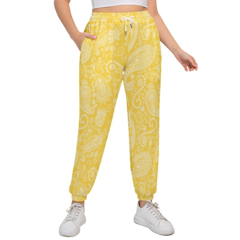 Uri Yellow Paisley Sports Trousers With Waist Drawstring - Plus Size