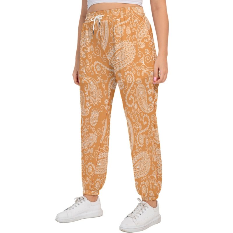 California Orange Paisley Sports Trousers With Waist Drawstring - Plus Size