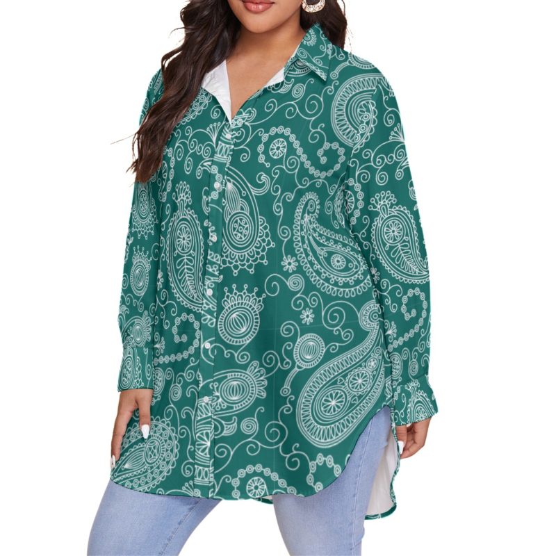Mosque Emerald Green Shirt With Long Sleeve - Plus Size