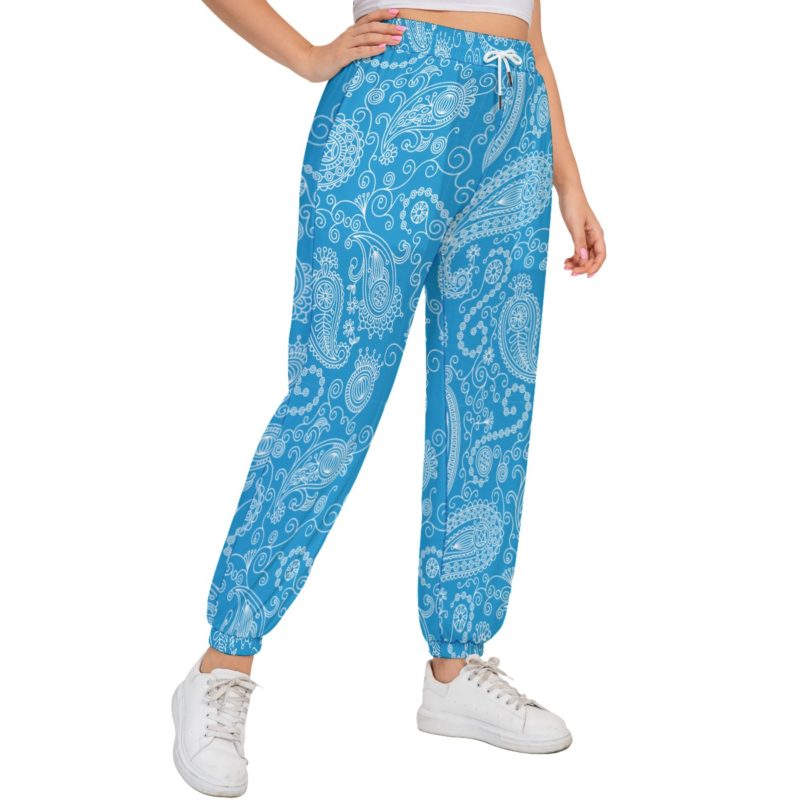 Kahu Blue Paisley Sports Trousers With Waist Drawstring - Plus Size