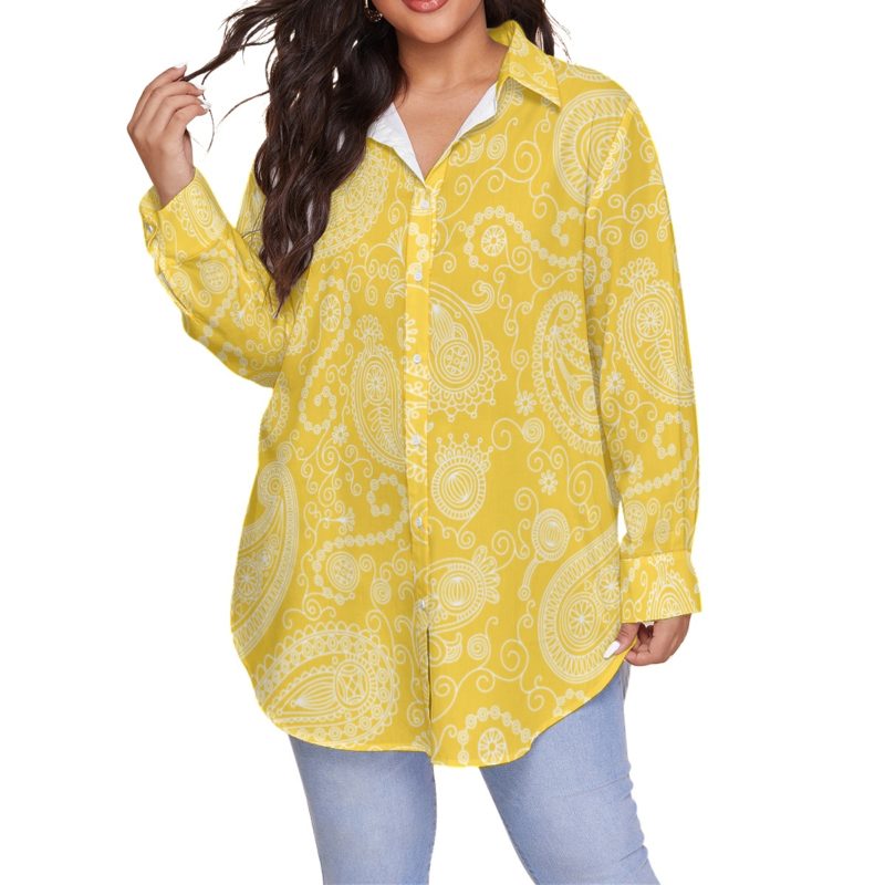 Uri Yellow Shirt With Long Sleeve - Plus Size