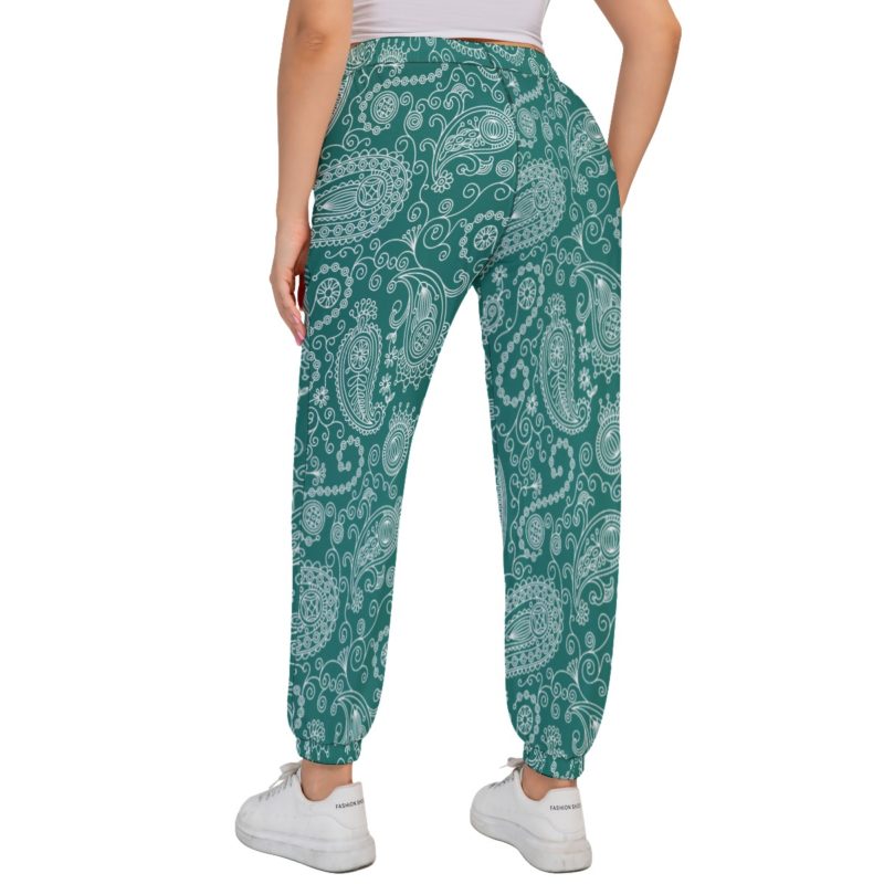 Mosque Emerald Green Paisley Sports Trousers With Waist Drawstring - Plus Size