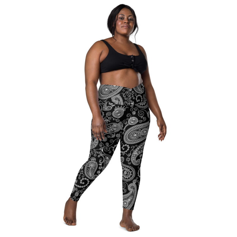 Black Paisley Crossover leggings with pockets
